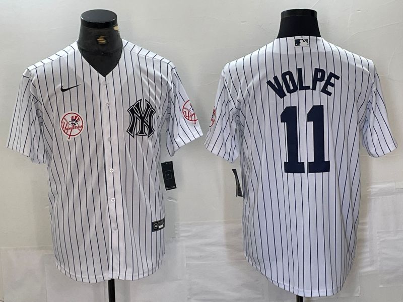 Men New York Yankees 11 Volpe White Stripe Second generation joint name Nike 2024 MLB Jersey style 3